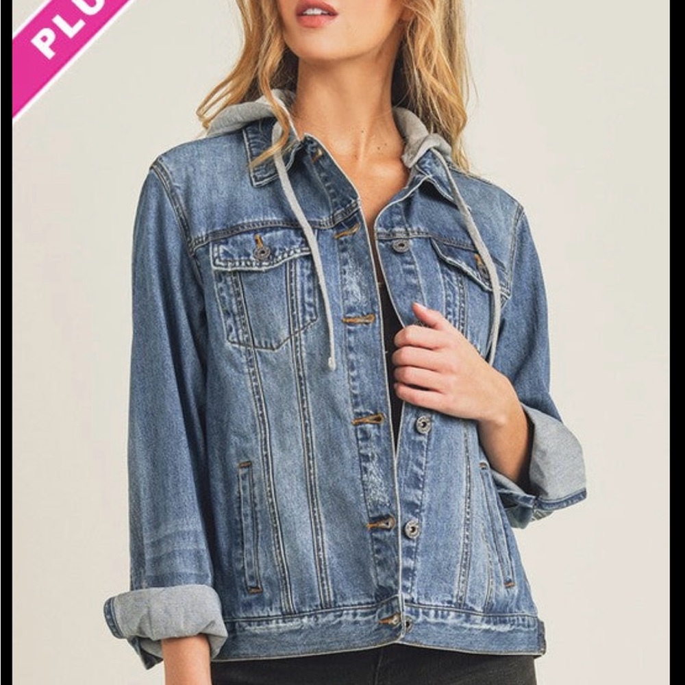 Women's Blue Denim Jacket with Hood